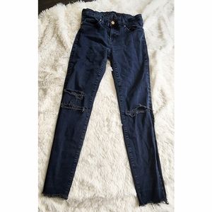 J brand cropped skinny blue mercy dark wash distressed raw hem jeans size 29